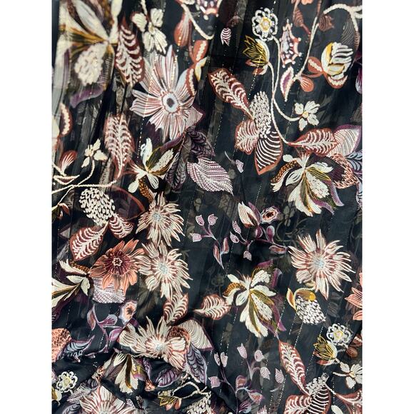 Sabina Musayev Geneva Floral Dress Sheer Metallic Black Sheer Long Sleeve Sz XS - Picture 15 of 15